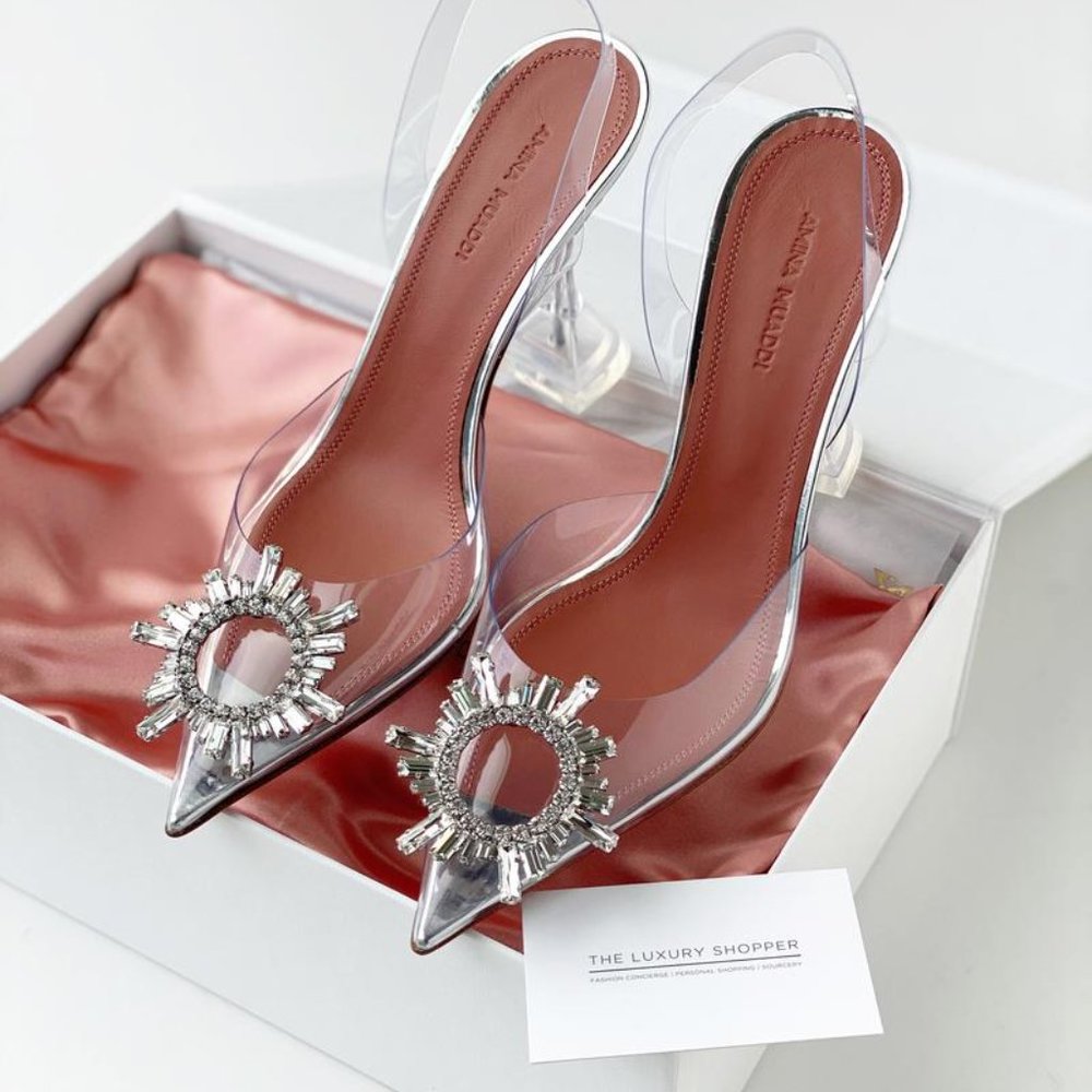 ❌SOLD❌Amina Muaddi Clear Begum Glass Pvc Crystal Transparent Slingback Sandal - Picture 2 of 16